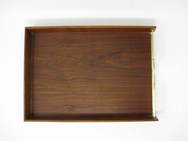 Vintage Walnut Wood Desk Letter Holder Tray with Brass Details