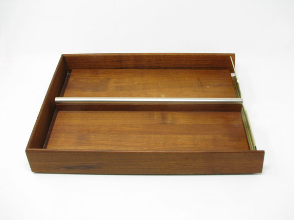 Vintage Walnut Wood Desk Letter Holder Tray with Brass Details
