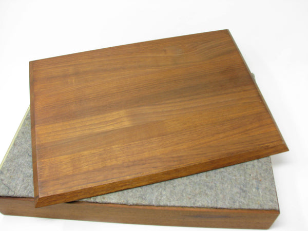 Vintage Walnut Wood Desk Letter Holder Tray with Brass Details