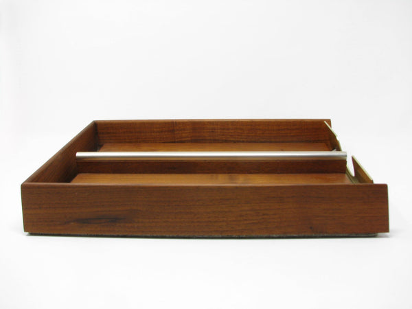 Vintage Walnut Wood Desk Letter Holder Tray with Brass Details