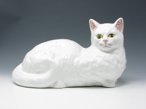 Vintage White Ceramic Cat Statue Sculpture Made in Portugal