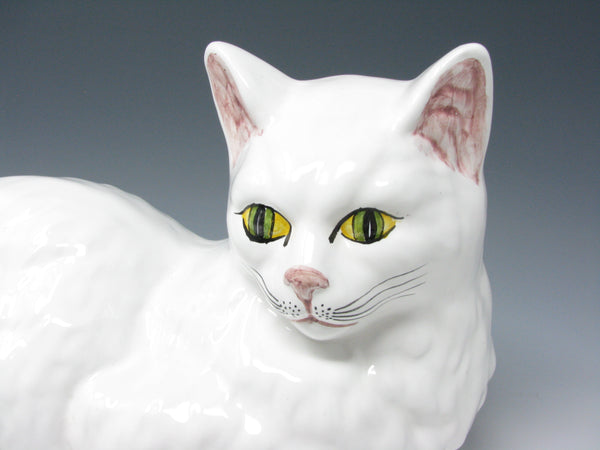 Vintage White Ceramic Cat Statue Sculpture Made in Portugal