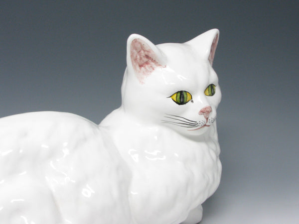 Vintage White Ceramic Cat Statue Sculpture Made in Portugal