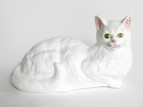 Vintage White Ceramic Cat Statue Sculpture Made in Portugal
