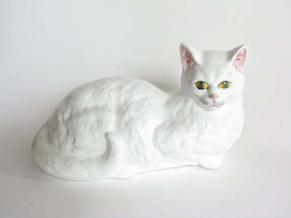 Vintage White Ceramic Cat Statue Sculpture Made in Portugal