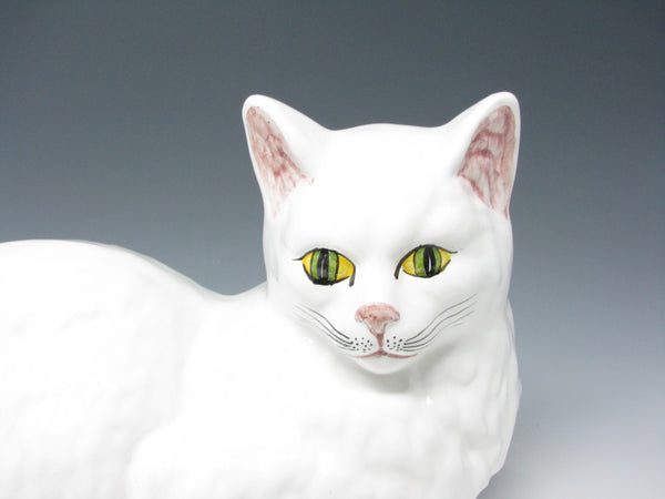Vintage White Ceramic Cat Statue Sculpture Made in Portugal