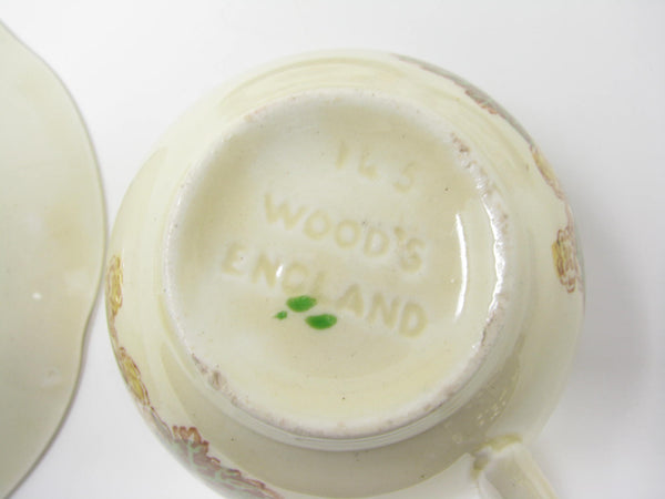 edgebrookhouse - Vintage Wood & Sons Burslem England Hyde Cups & Scalloped Saucers with Fruit Pattern - 12 Pieces