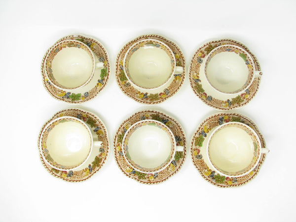 edgebrookhouse - Vintage Wood & Sons Burslem England Hyde Cups & Scalloped Saucers with Fruit Pattern - 12 Pieces