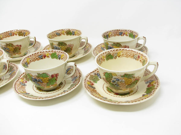 edgebrookhouse - Vintage Wood & Sons Burslem England Hyde Cups & Scalloped Saucers with Fruit Pattern - 12 Pieces