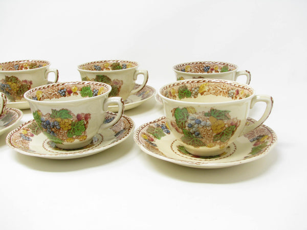 edgebrookhouse - Vintage Wood & Sons Burslem England Hyde Cups & Scalloped Saucers with Fruit Pattern - 12 Pieces