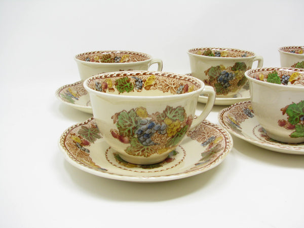 edgebrookhouse - Vintage Wood & Sons Burslem England Hyde Cups & Scalloped Saucers with Fruit Pattern - 12 Pieces