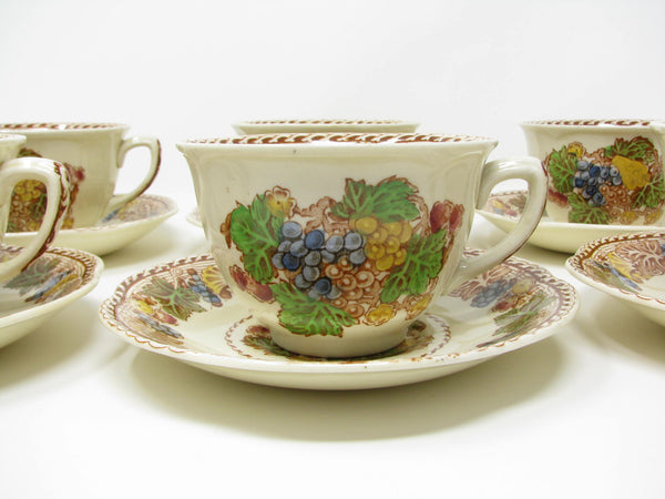 edgebrookhouse - Vintage Wood & Sons Burslem England Hyde Cups & Scalloped Saucers with Fruit Pattern - 12 Pieces