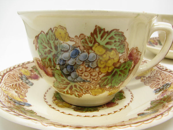 edgebrookhouse - Vintage Wood & Sons Burslem England Hyde Cups & Scalloped Saucers with Fruit Pattern - 12 Pieces