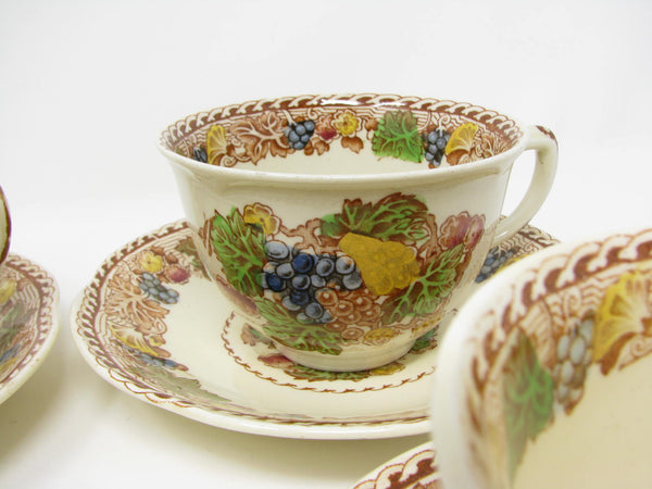 edgebrookhouse - Vintage Wood & Sons Burslem England Hyde Cups & Scalloped Saucers with Fruit Pattern - 12 Pieces