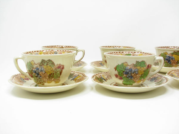 edgebrookhouse - Vintage Wood & Sons Burslem England Hyde Cups & Scalloped Saucers with Fruit Pattern - 12 Pieces