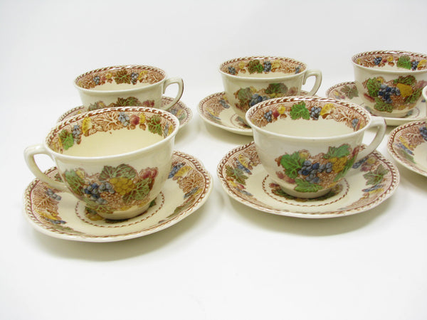 edgebrookhouse - Vintage Wood & Sons Burslem England Hyde Cups & Scalloped Saucers with Fruit Pattern - 12 Pieces