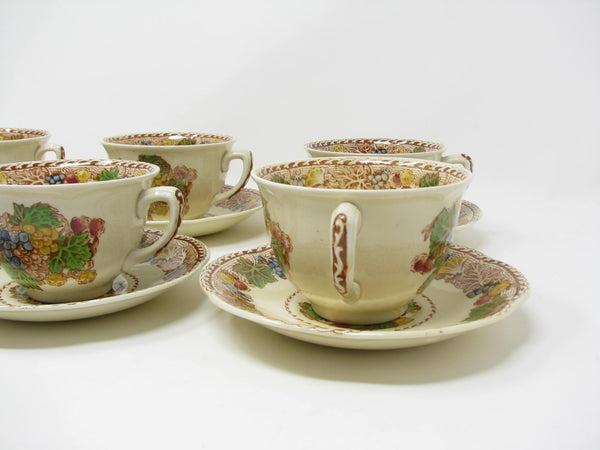 edgebrookhouse - Vintage Wood & Sons Burslem England Hyde Cups & Scalloped Saucers with Fruit Pattern - 12 Pieces
