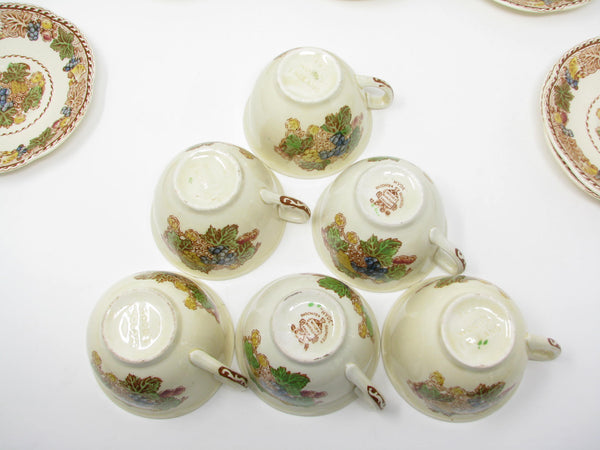 edgebrookhouse - Vintage Wood & Sons Burslem England Hyde Cups & Scalloped Saucers with Fruit Pattern - 12 Pieces