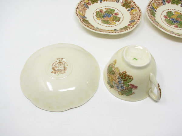 edgebrookhouse - Vintage Wood & Sons Burslem England Hyde Cups & Scalloped Saucers with Fruit Pattern - 12 Pieces