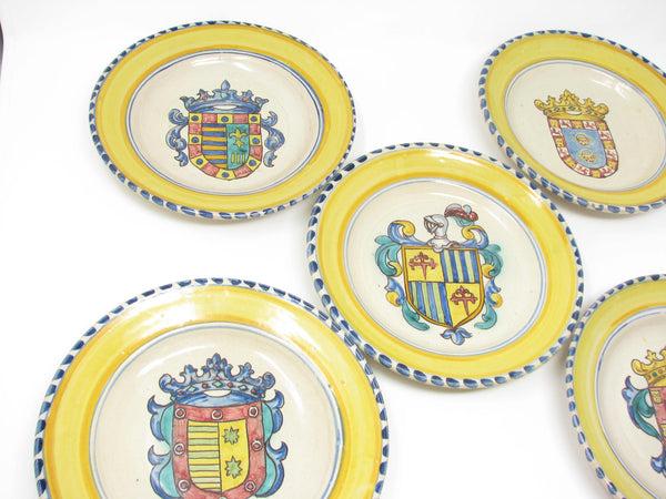 Vintage Italian Majolica Bowls with Hand-Painted Coat of Arms - 5 Pieces
