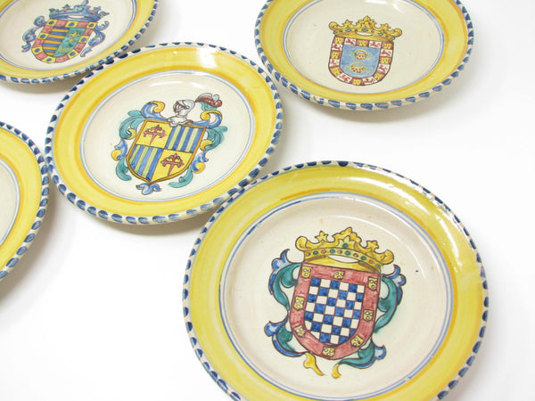 Vintage Italian Majolica Bowls with Hand-Painted Coat of Arms - 5 Pieces
