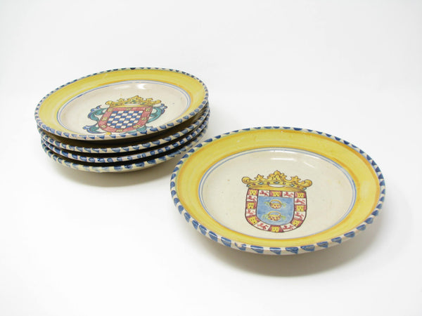 Vintage Italian Majolica Bowls with Hand-Painted Coat of Arms - 5 Pieces