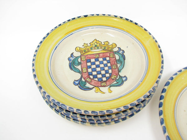 Vintage Italian Majolica Bowls with Hand-Painted Coat of Arms - 5 Pieces