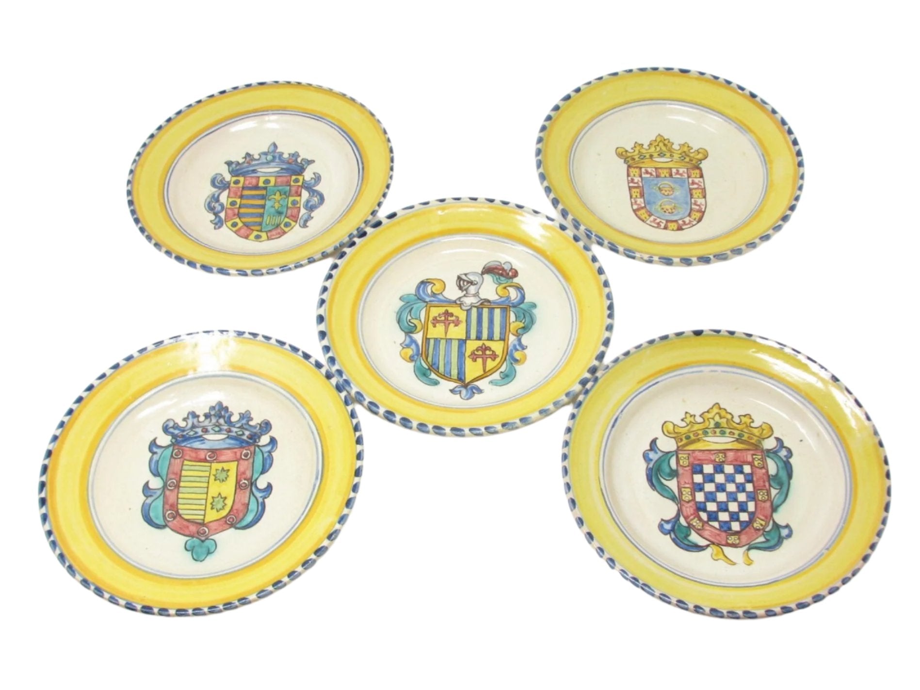 Vintage Italian Majolica Bowls with Hand-Painted Coat of Arms - 5 Pieces