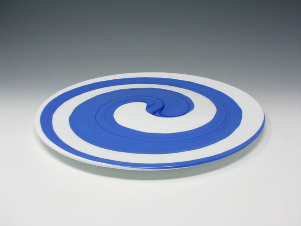 edgebrookhouse Yalos Casa Style Murano Modern Art Glass Chargers or Decorative Plate with Blue White Swirl - 2 Pieces