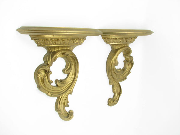 edgebrookhouse - Vintage Syroco Wood Wall Display Shelves in Gold - a Pair