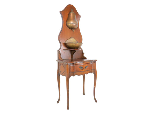 Vintage 1970s Meldan Furniture French Provincial Inspired Copper Lavabo on Walnut Stand