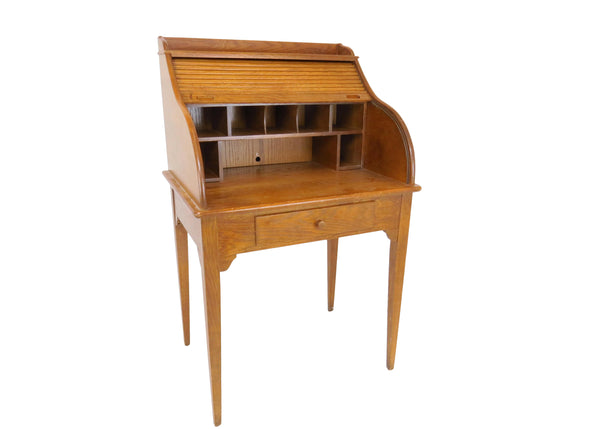 edgebrookhouse - Vintage Petite Oak Roll Top Desk on Tall Tapered Legs