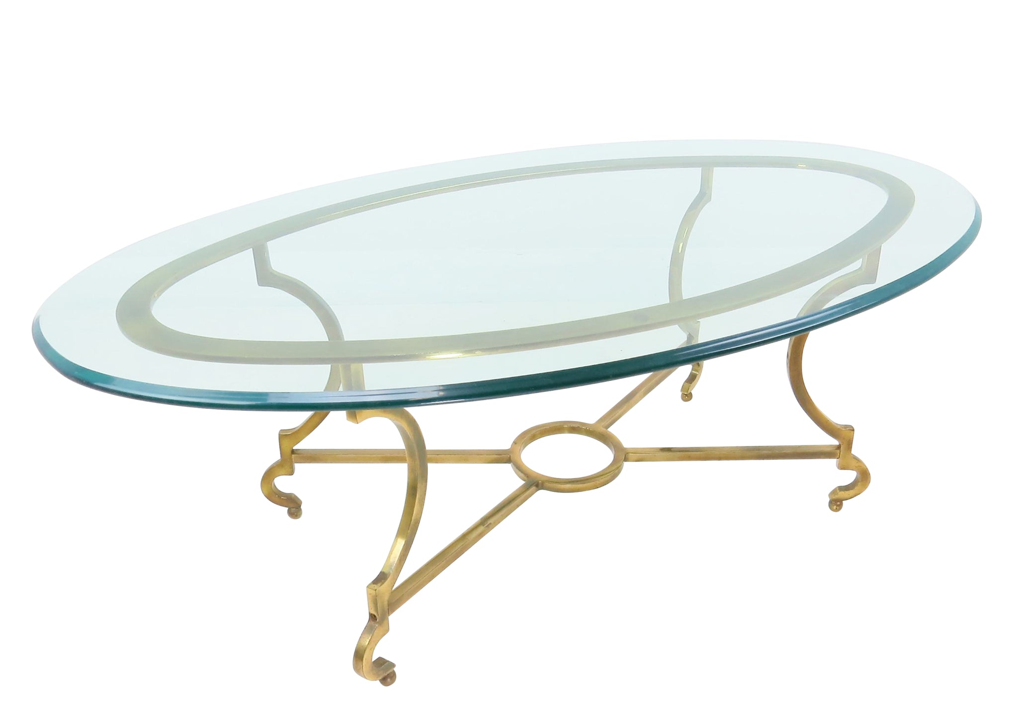 edgebrookhouse - 1960s Maison Jansen Style Solid Brass and Glass Oval Coffee Table