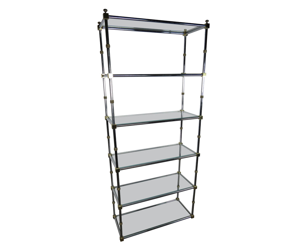1970s Hollywood Regency Chrome, Brass, and Glass French Etagere