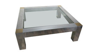 edgebrookhouse - 1970s Hollywood Regency Paul Evans Style Aluminum and Brass Parsons Coffee Table