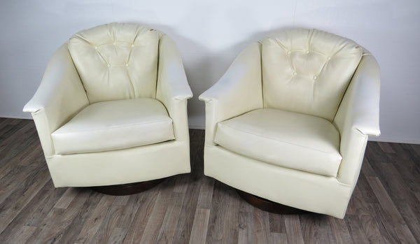 edgebrookhouse - 1970s Mid-Century Modern White Vinyl Swivel Chairs Attributed to Jorgen Kastholm - a Pair