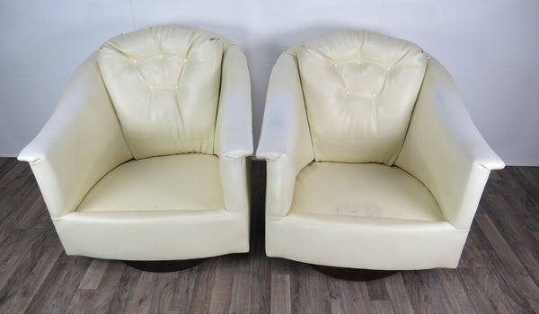 edgebrookhouse - 1970s Mid-Century Modern White Vinyl Swivel Chairs Attributed to Jorgen Kastholm - a Pair