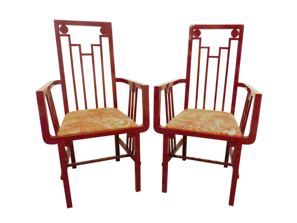 edgebrookhouse - 1970s red lacquer art deco armchairs by buying and design italy a pair