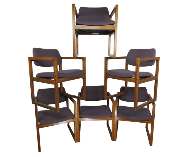 edgebrookhouse - 1970s Vintage Edward Axel Roffman Modern Oak Cube Chairs - Set of 6