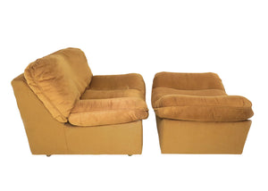 edgebrookhouse - Vintage 1970s American Made Velvet Lounge Chair and Ottoman on Walnut Feet