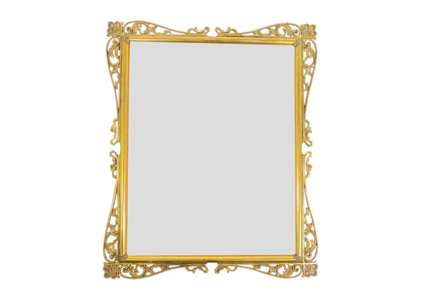 edgebrookhouse - Antique French Art Nouveau Brass Frame (Mirror) With Open Fretwork and Fleur De Lis