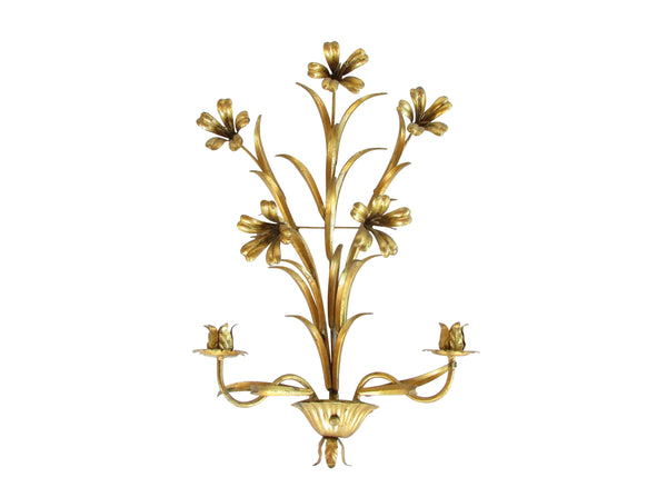 edgebrookhouse - Vintage Italian Gilt Metal Floral Two Light Candle Wall Sconce