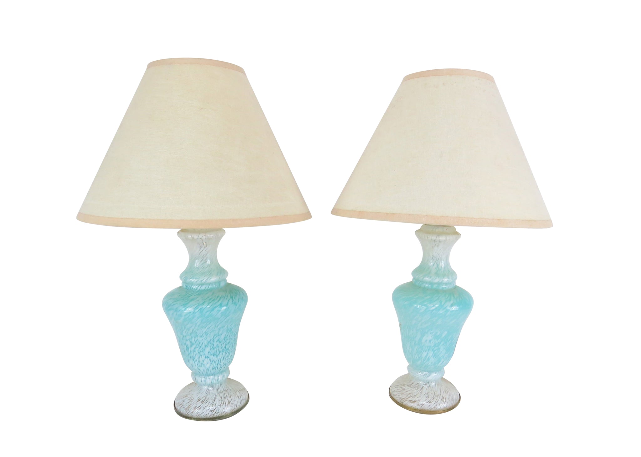 edgebrookhouse - Vintage Mid Century Blue Glass Bedside Lamps With Shades Attributed to Murano - a Pair