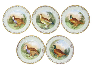 edgebrookhouse - Antique Jean Pouyat JPL Limoges France Hand-Painted Plates with Game Birds - Set of 5
