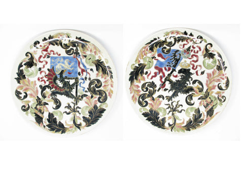 edgebrookhouse - Antique Rudolph Ditmar of Znaim Austria (RDK) Decorative Wall Plaques or Plates with Polychrome Eagles & Flags - a Pair