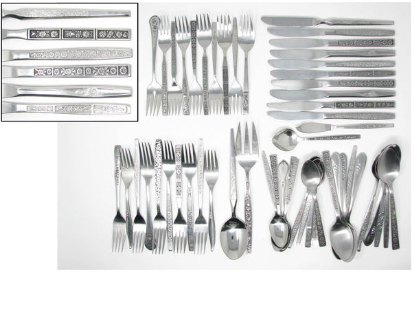 edgebrookhouse - Vintage Floral Mix Match Stainless Steel Silverware Flatware Set C – 10 Place Settings Plus