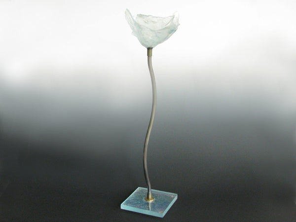 edgebrookhouse - Vintage Iridescent Studio Art Glass Sculpture of Flower with Metal Stem on Glass Base