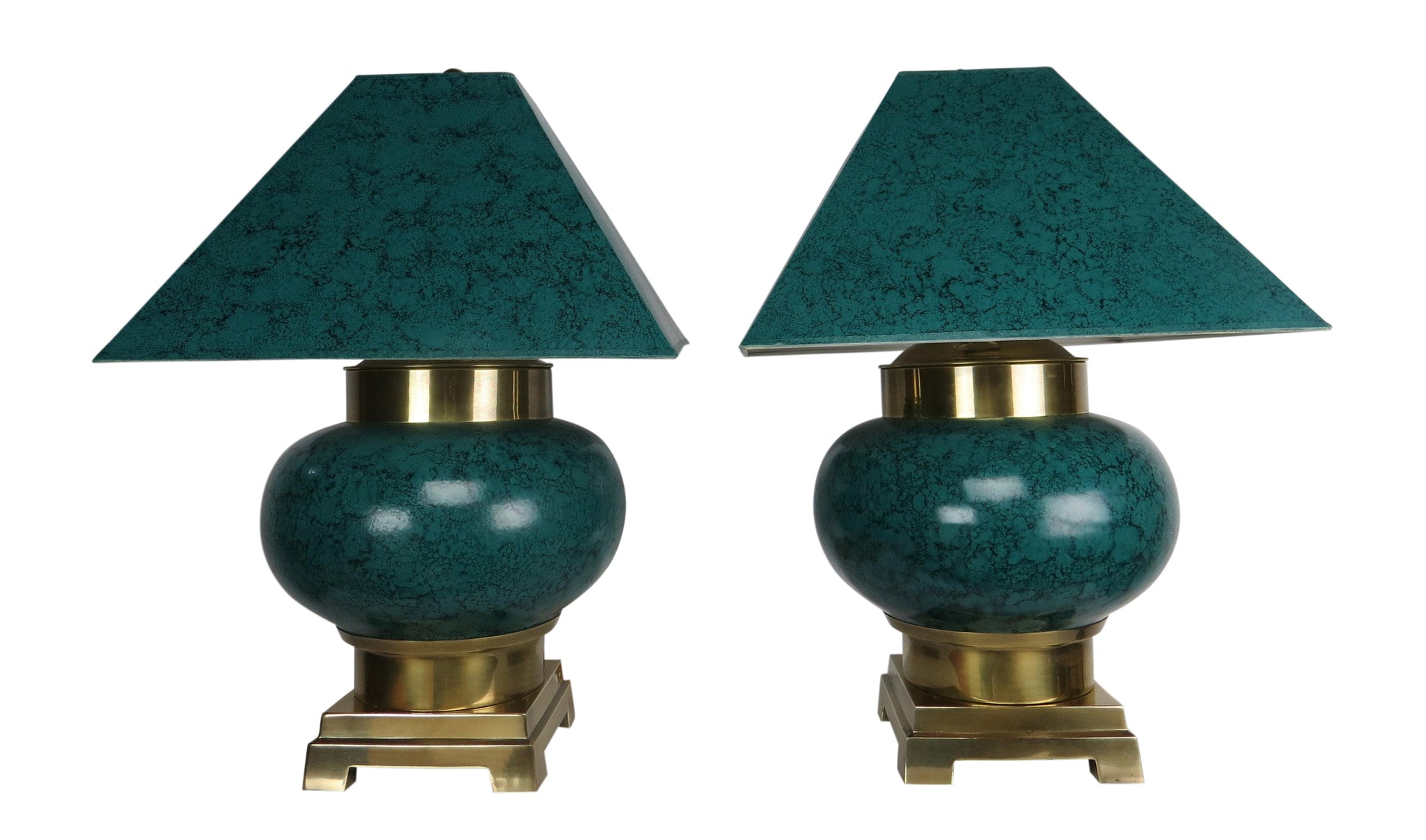 edgebrookhouse - vintage green marbled metal table lamps by frederick cooper tyndale a pair