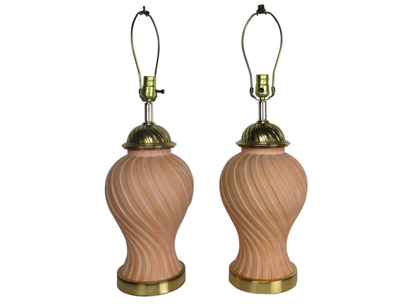 edgebrookhouse - 20th century italian ginger jar shaped terracotta and brass swirl lamps a pair