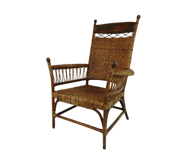 edgebrookhouse - Antique Old Hickory Style Victorian Sculptural Bentwood and Cane Lounge Chair